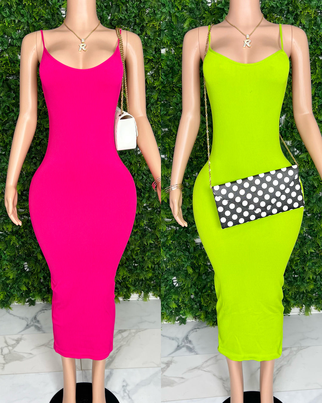 Simple life Midi Dress(Pink,Lime Green)