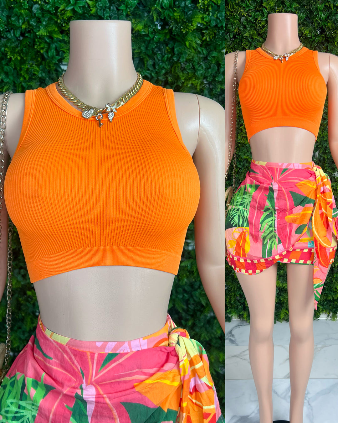 Emma ribbed crop top(Orange)