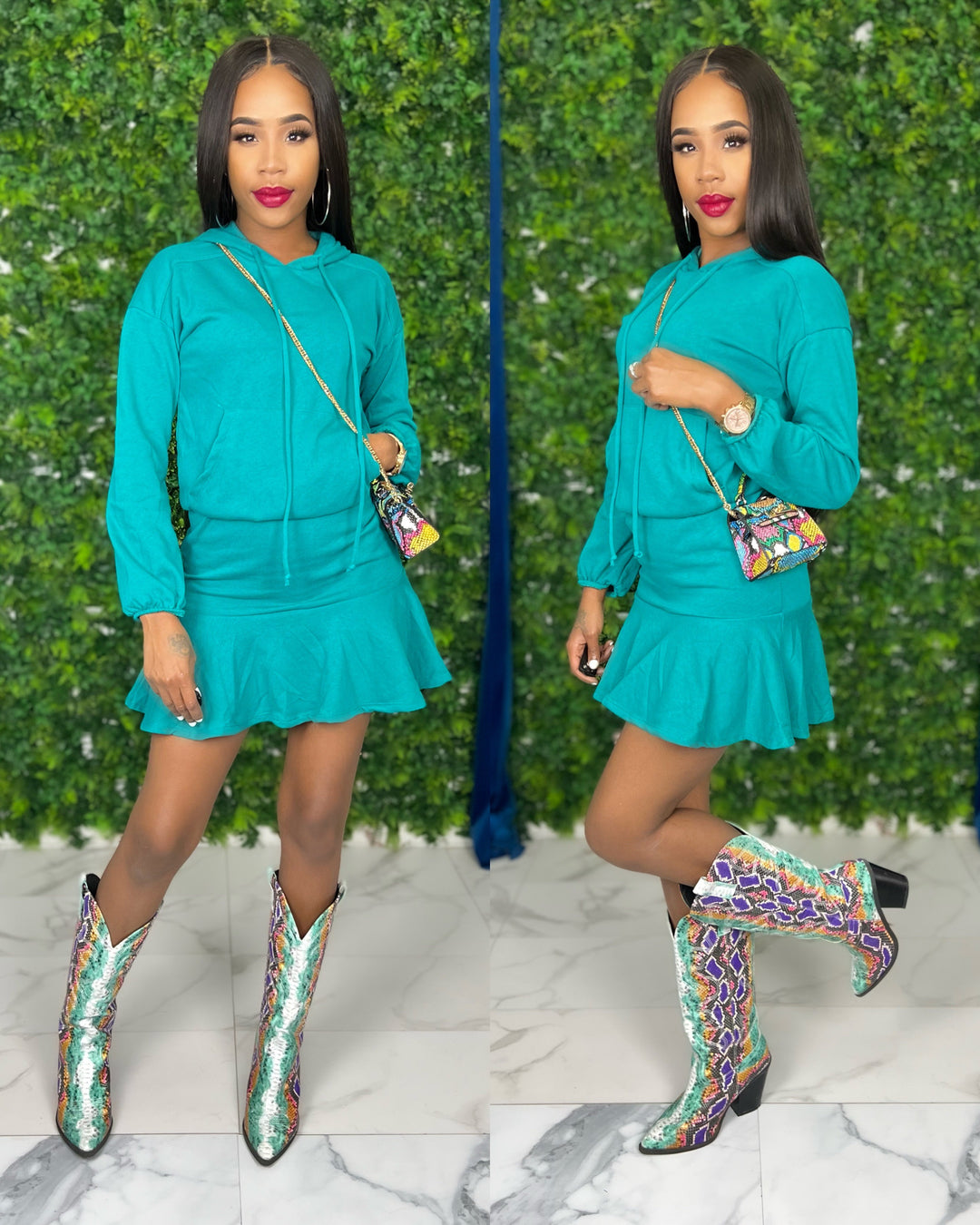 Ashley Hoodie Dress(Lotus Green)