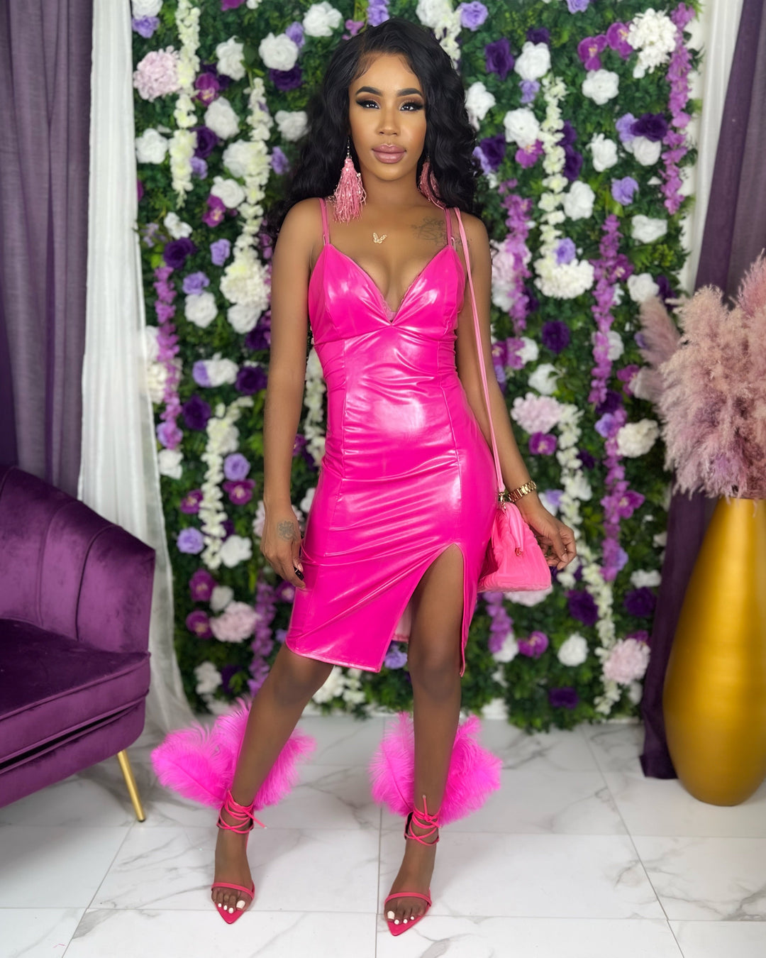 barbie pink latex dress